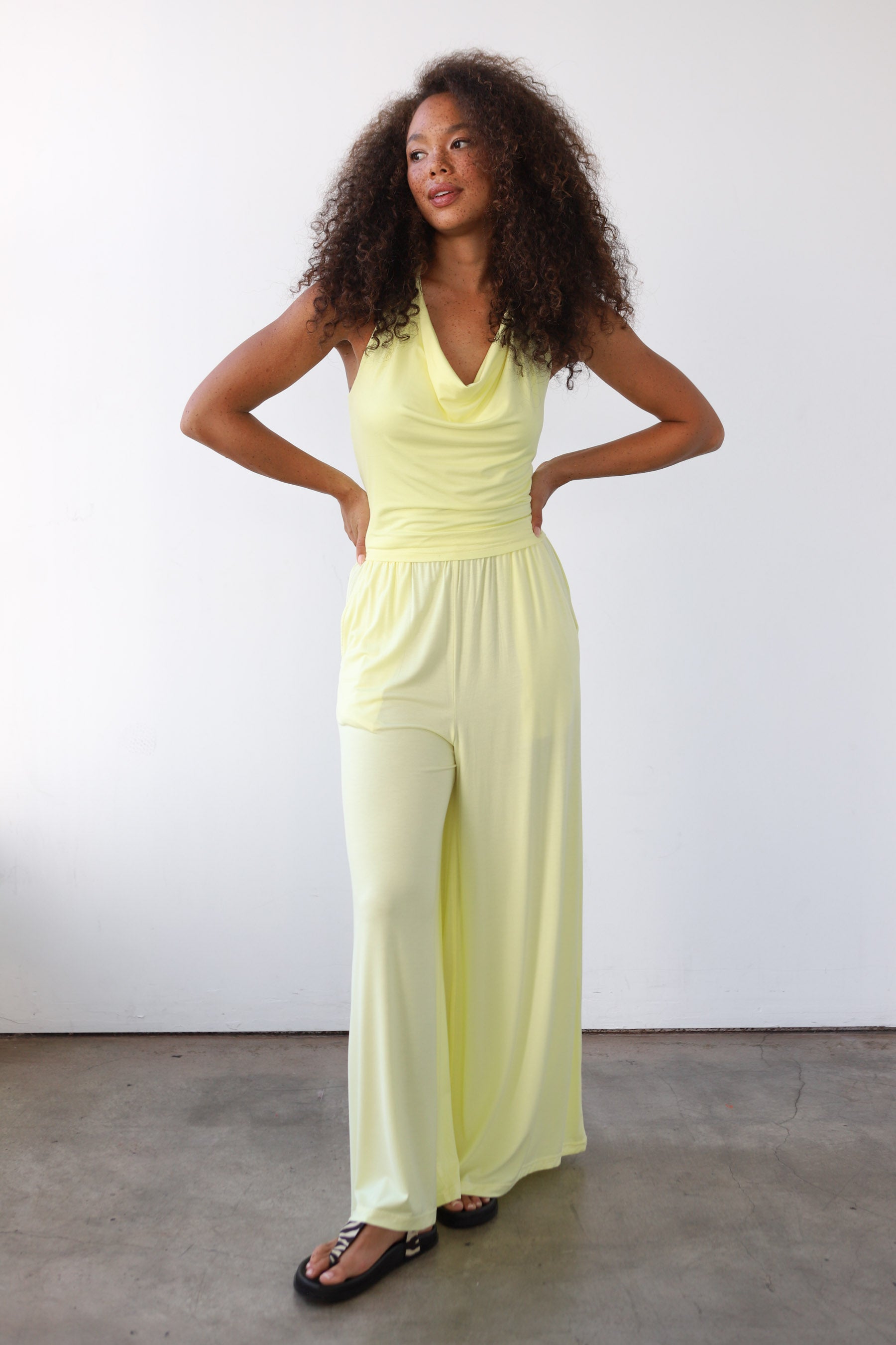 The Jersey Wide Leg Pant - Lemon