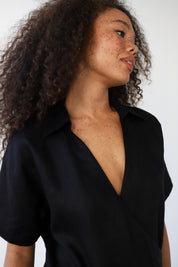 The Linen Wrap Midi Dress - Black