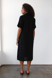 The Linen Wrap Midi Dress - Black
