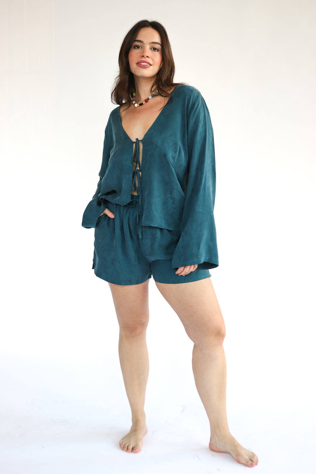 The Tie Front Top - Teal