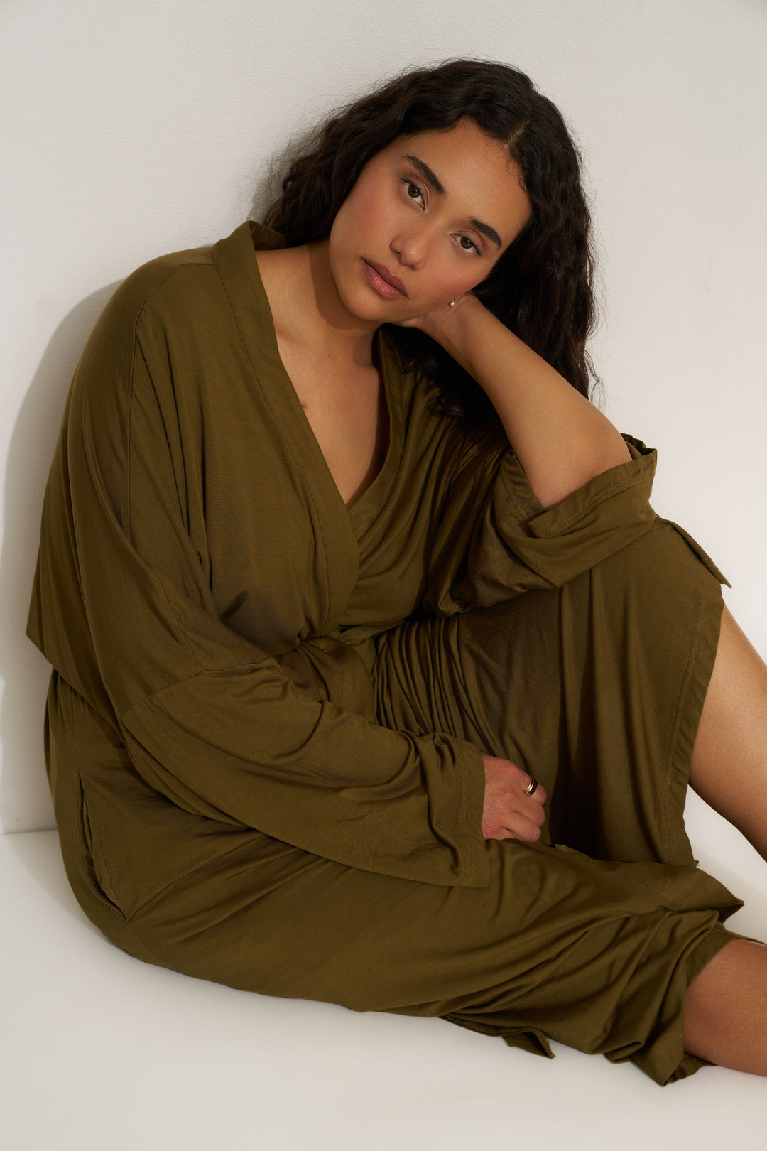 The Jersey Long Robe - Olive