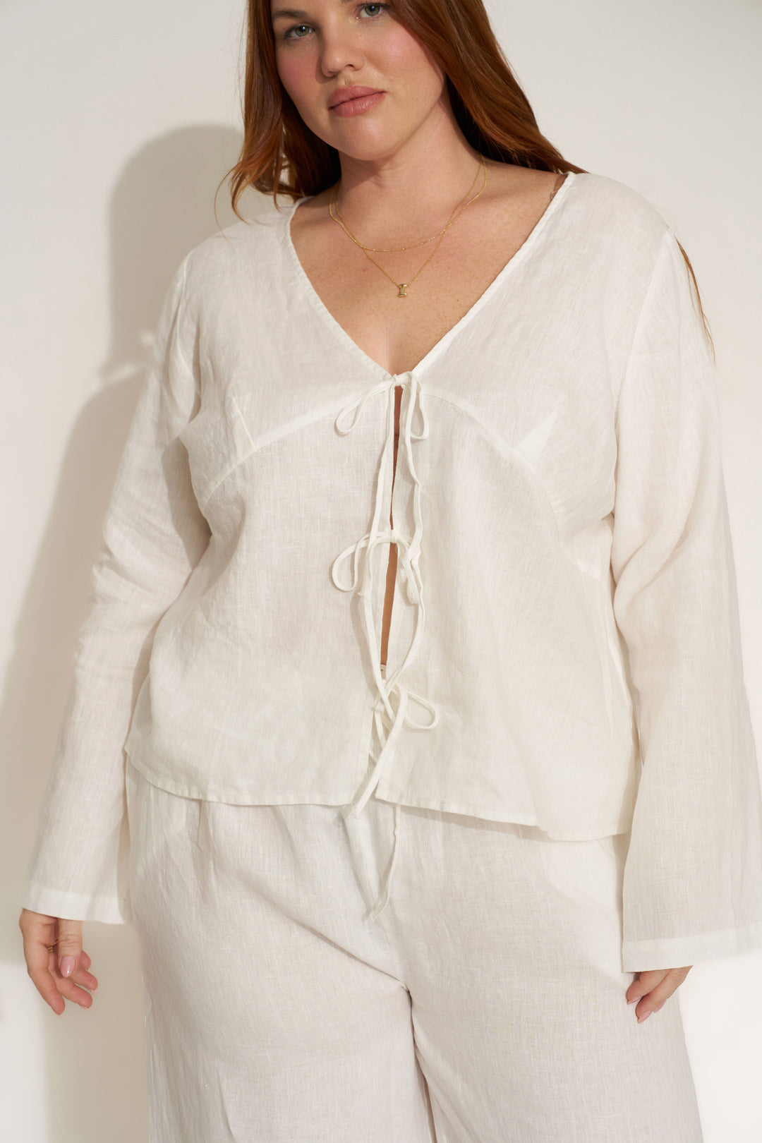 The Linen Tie Front Top - White