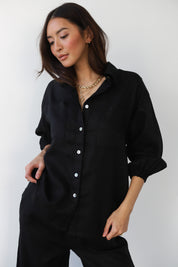 The Linen Cuffed Button Down - Black