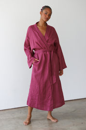 The Linen Long Robe - Plum