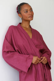 The Linen Long Robe - Plum