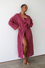 The Linen Long Robe - Plum