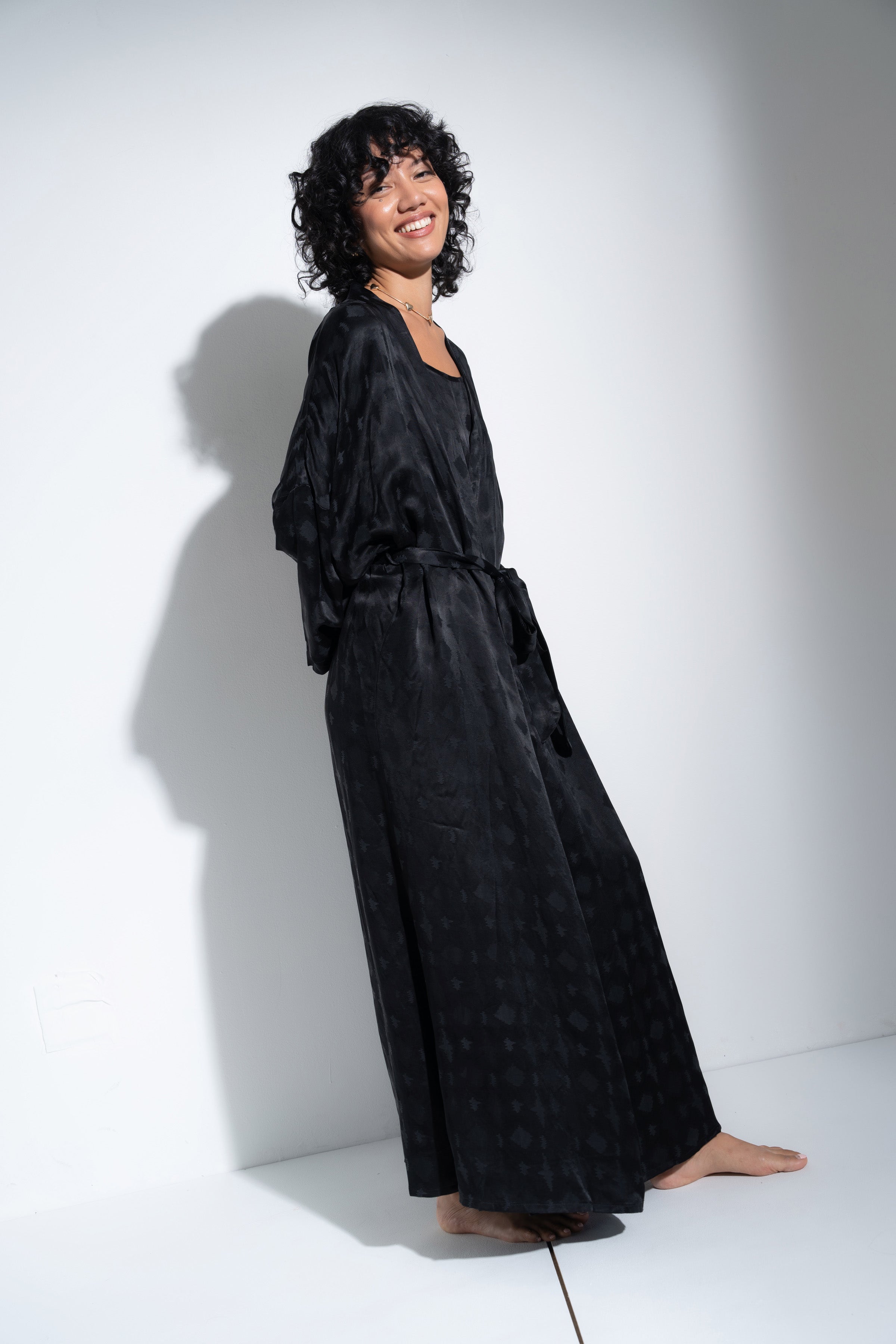black robe dress Elegant Black lace robe with train Handmade, XS / Ivory