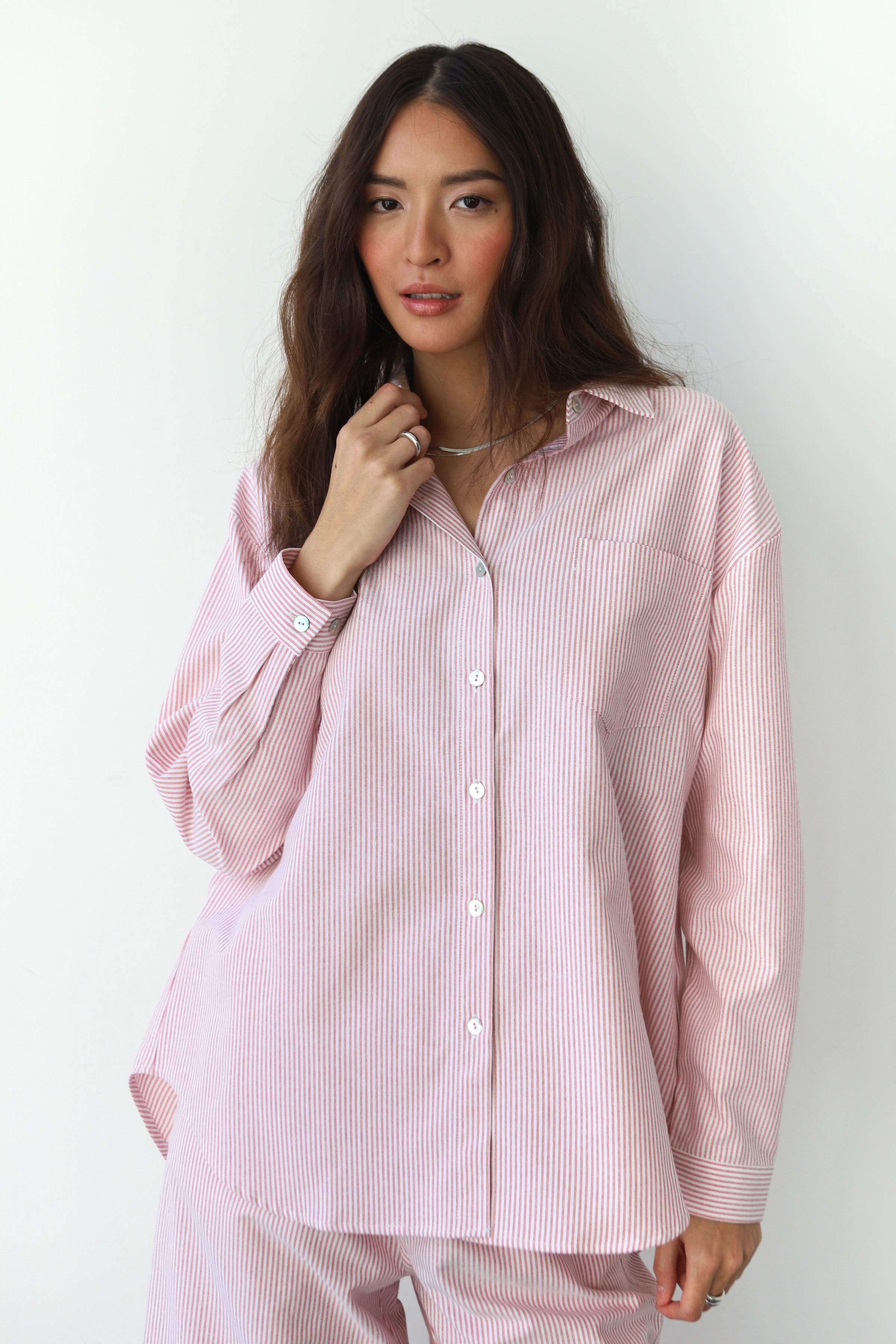 The Pinstripe Button Down - Berry