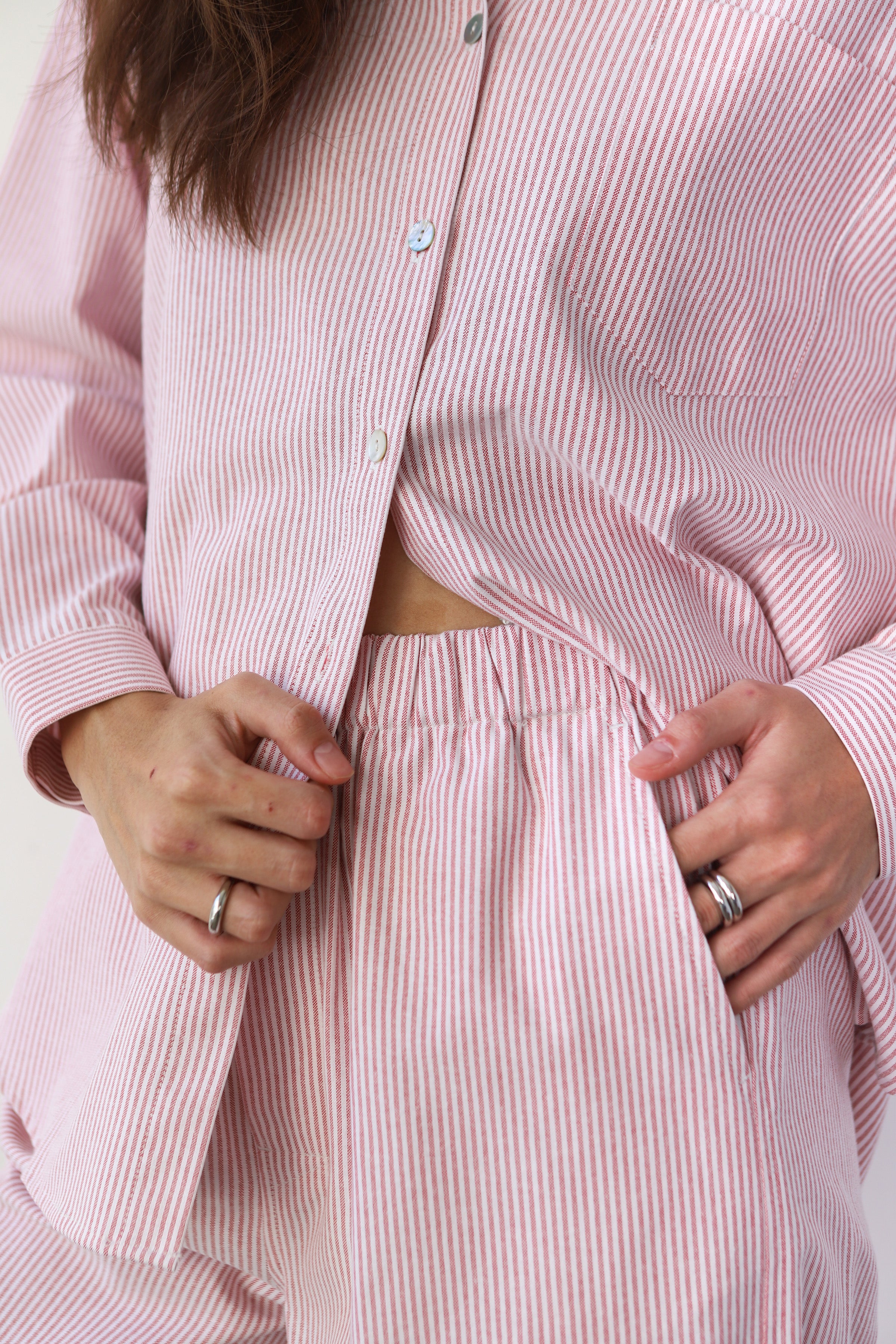 The Pinstripe Button Down - Berry