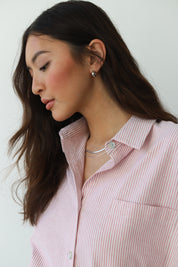 The Pinstripe Button Down - Berry