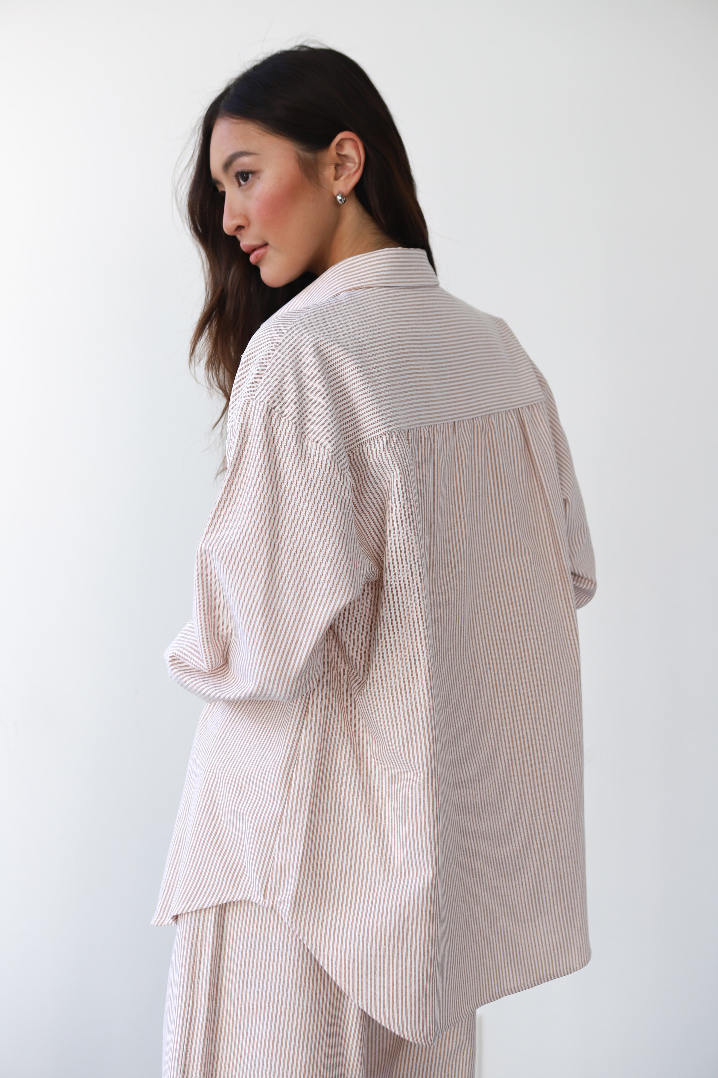 The Pinstripe Button Down - Chocolate