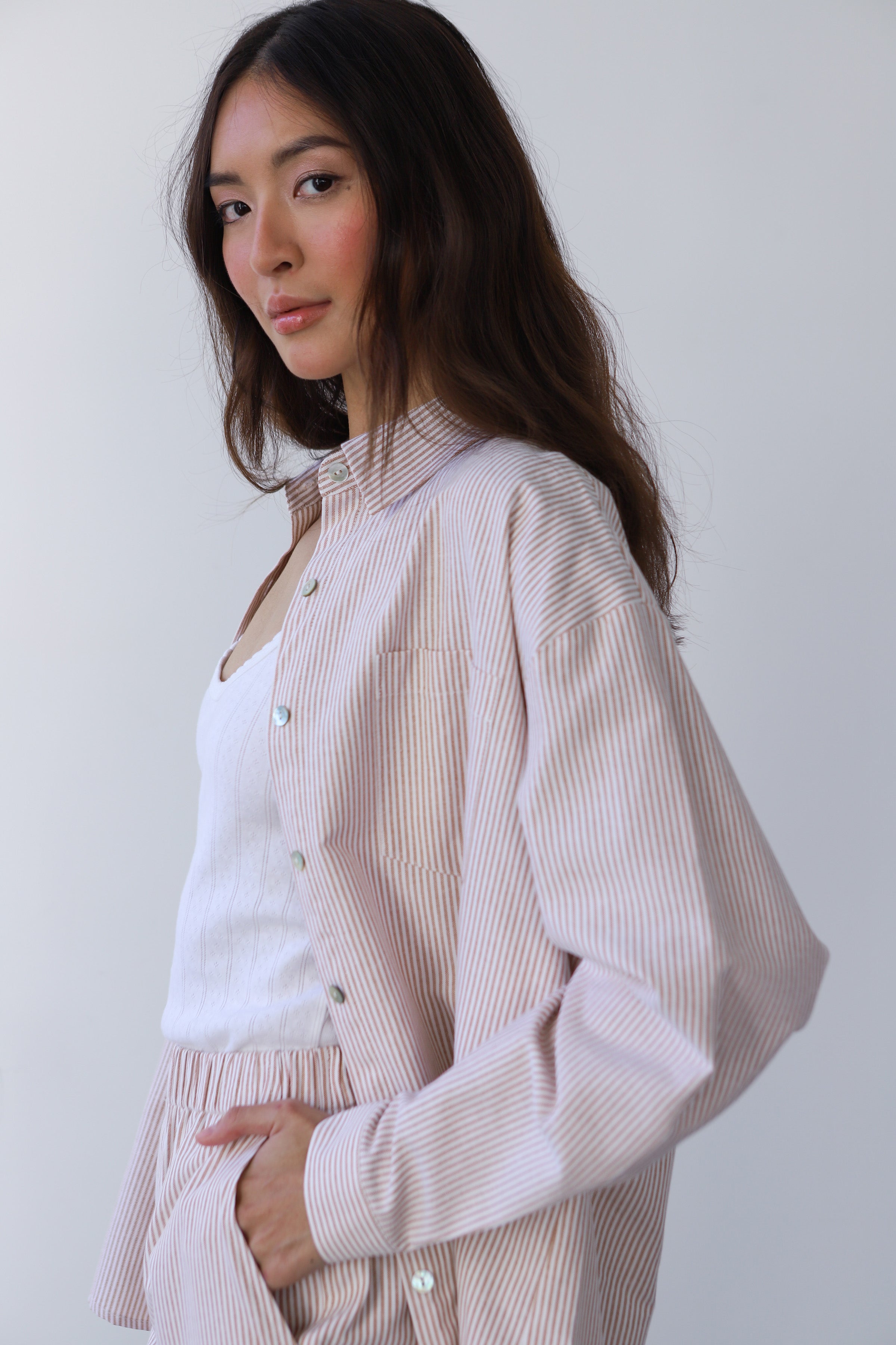 The Pinstripe Button Down - Chocolate