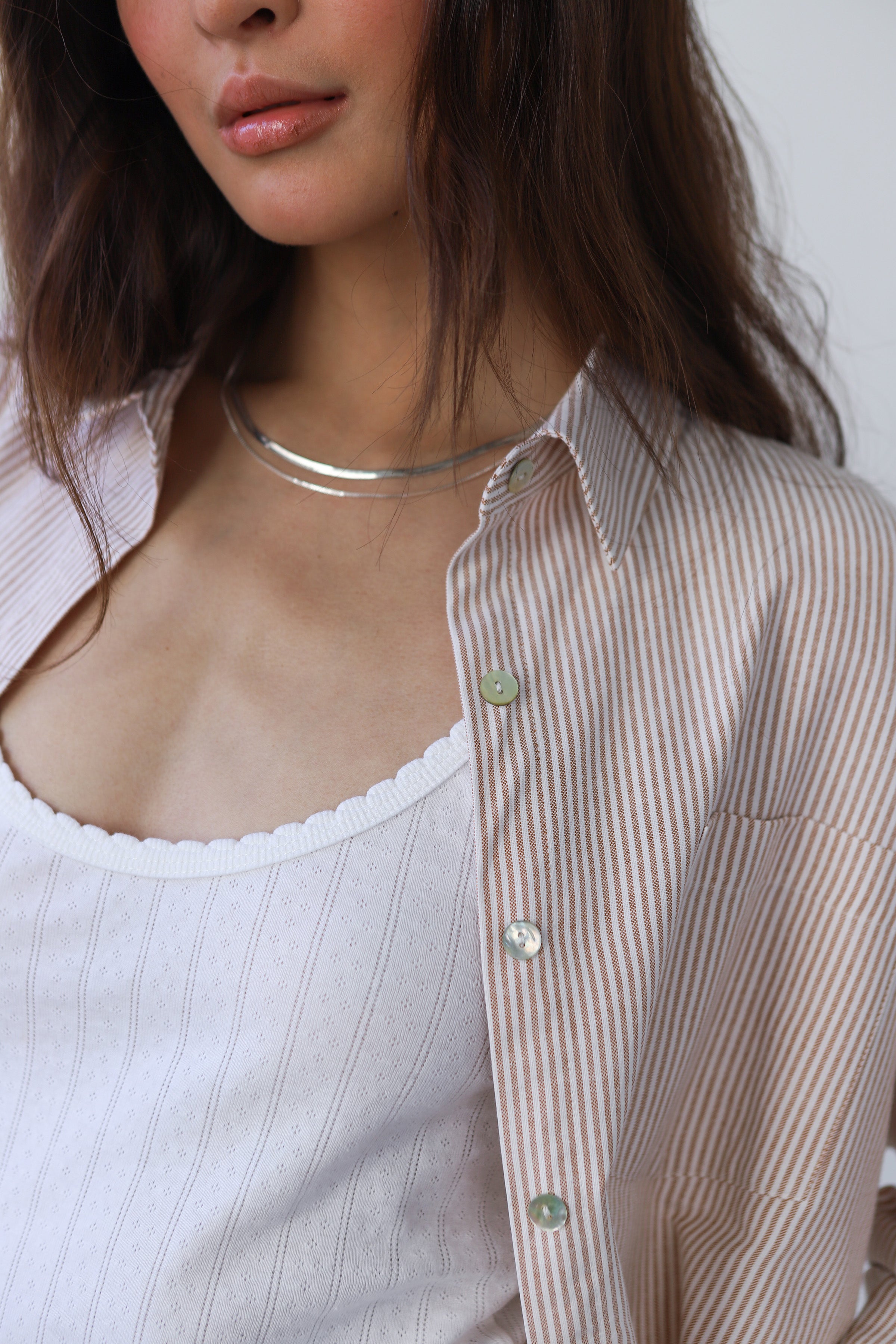 The Pinstripe Button Down - Chocolate