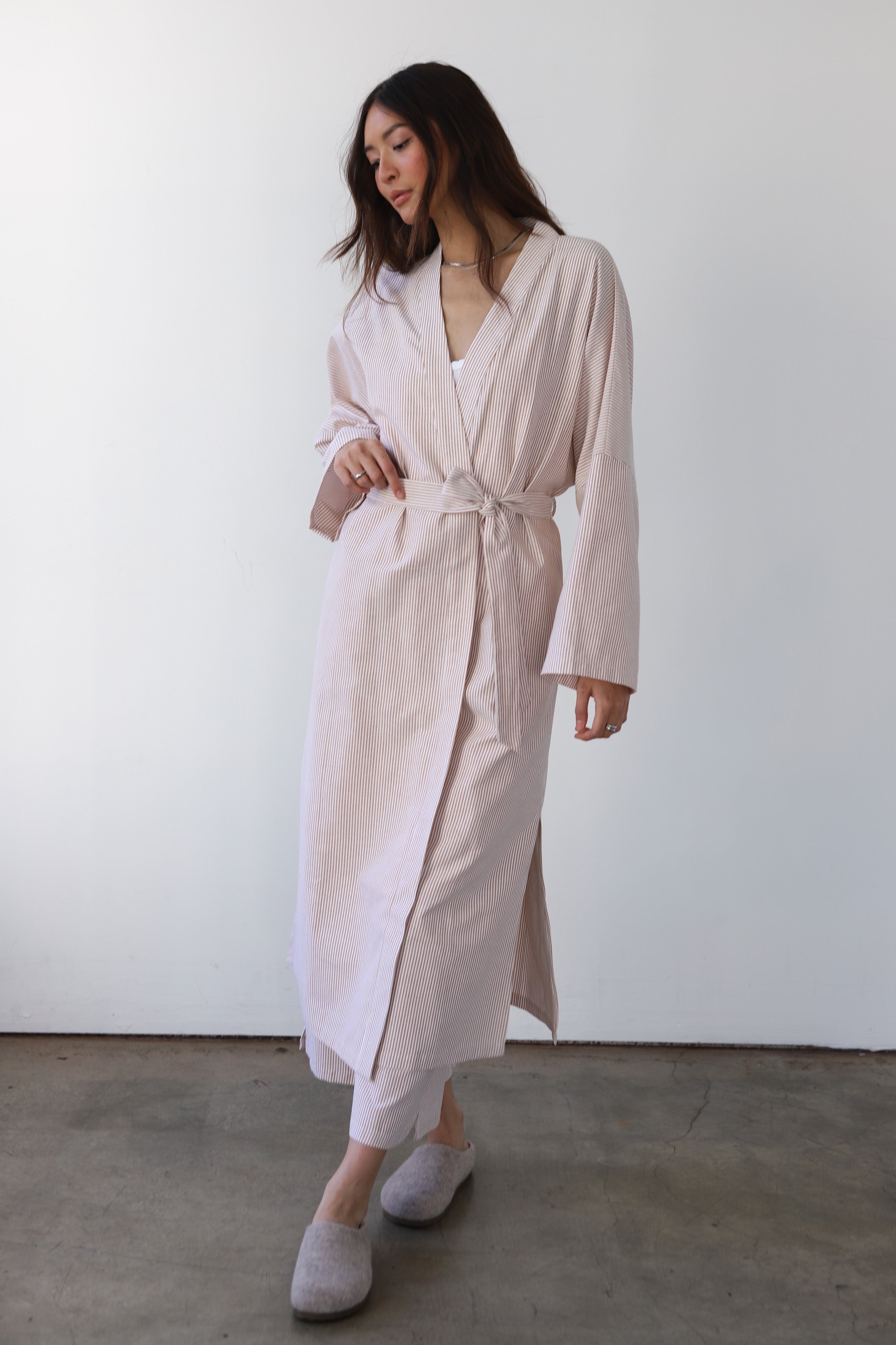 The Pinstripe Long Robe - Chocolate