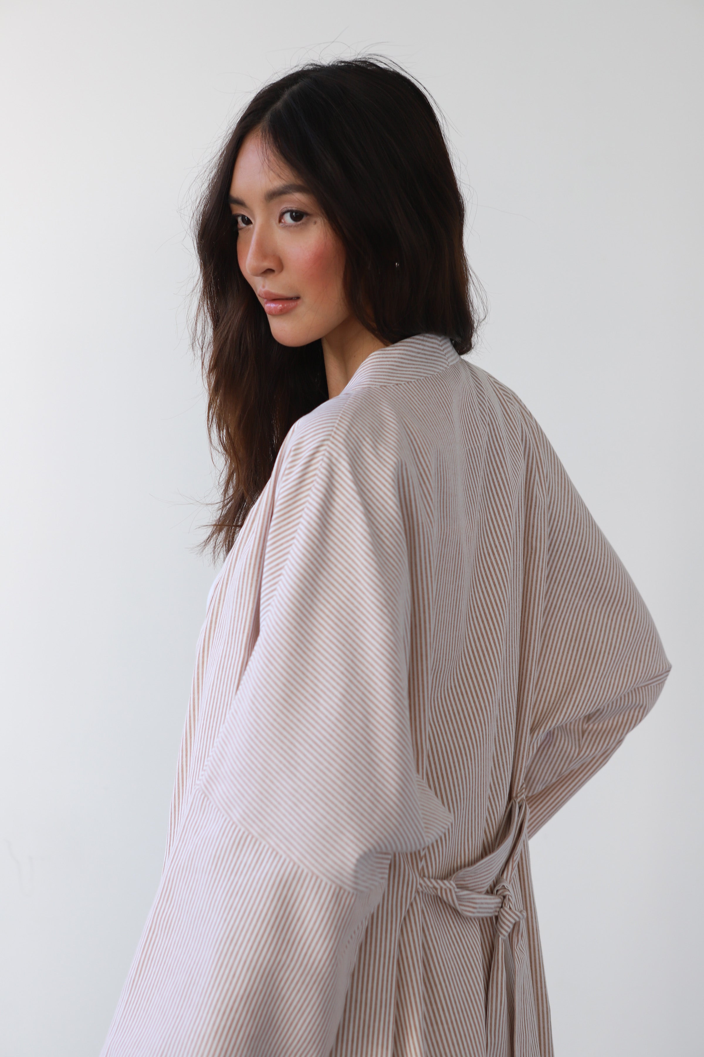 The Pinstripe Long Robe - Chocolate
