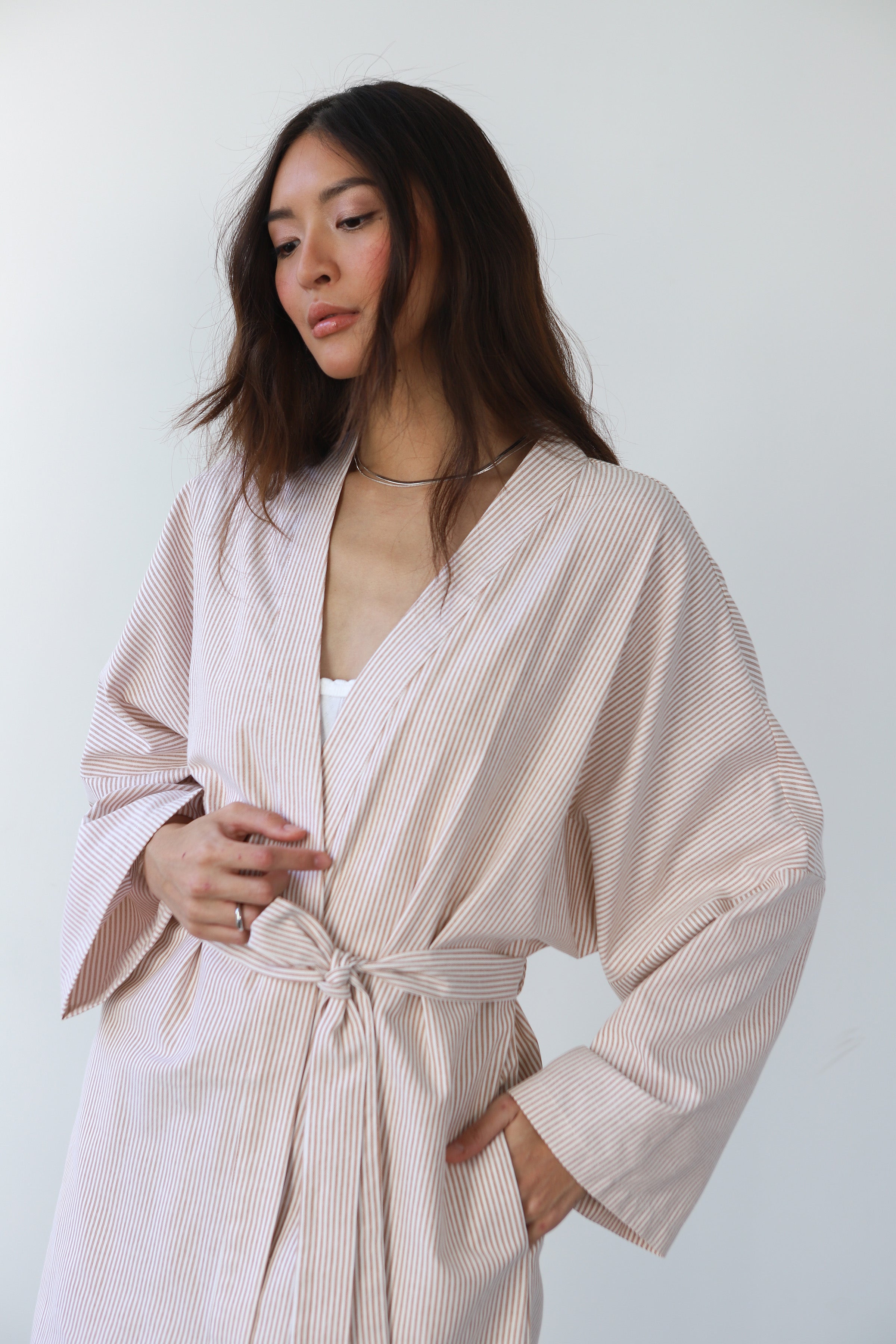 The Pinstripe Long Robe - Chocolate