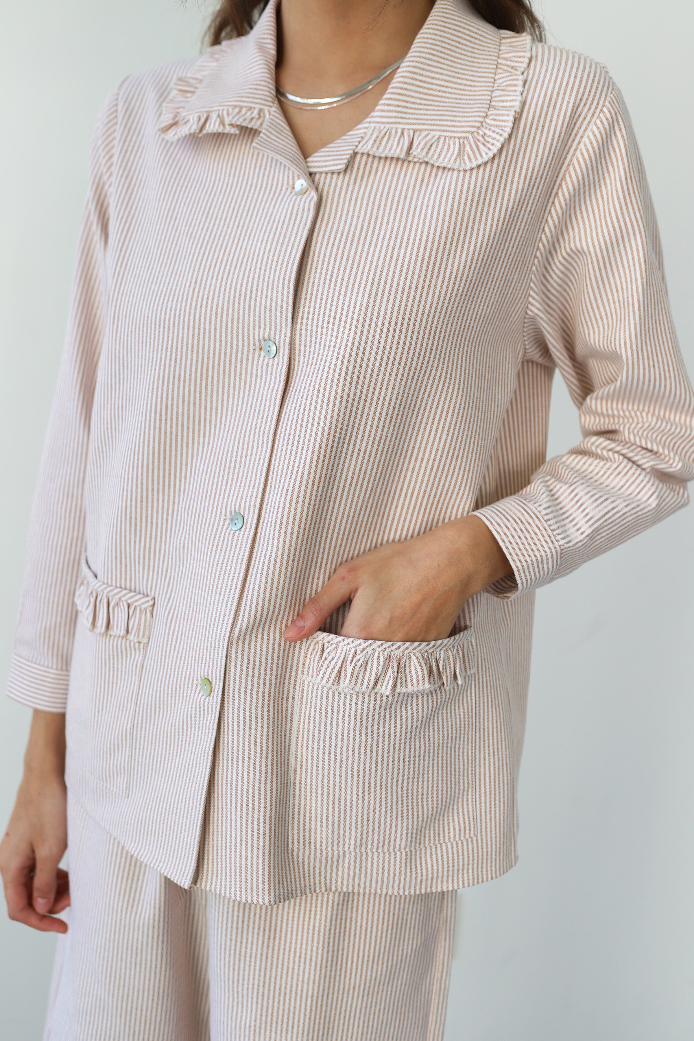 The Pinstripe Ruffle Nightshirt - Chocolate