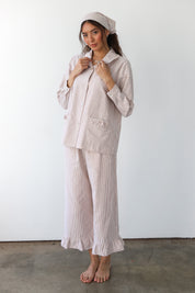 The Pinstripe Ruffle Pant - Chocolate