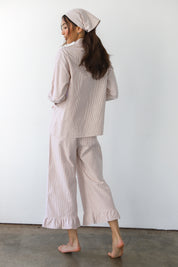 The Pinstripe Ruffle Pant - Chocolate