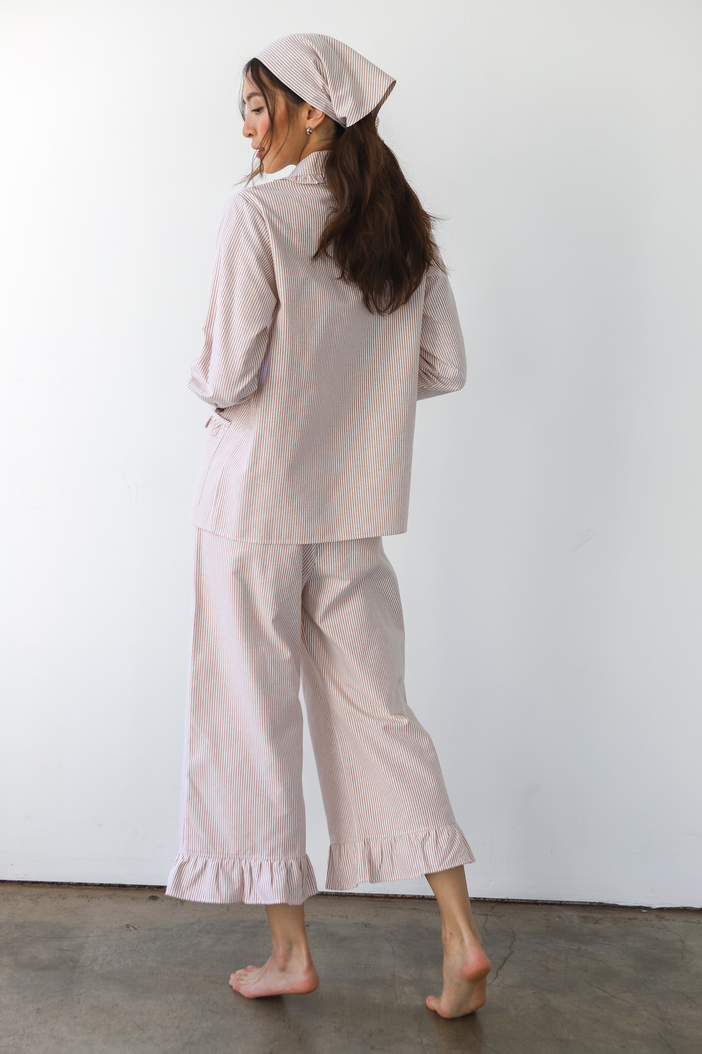 The Pinstripe Ruffle Pant - Chocolate