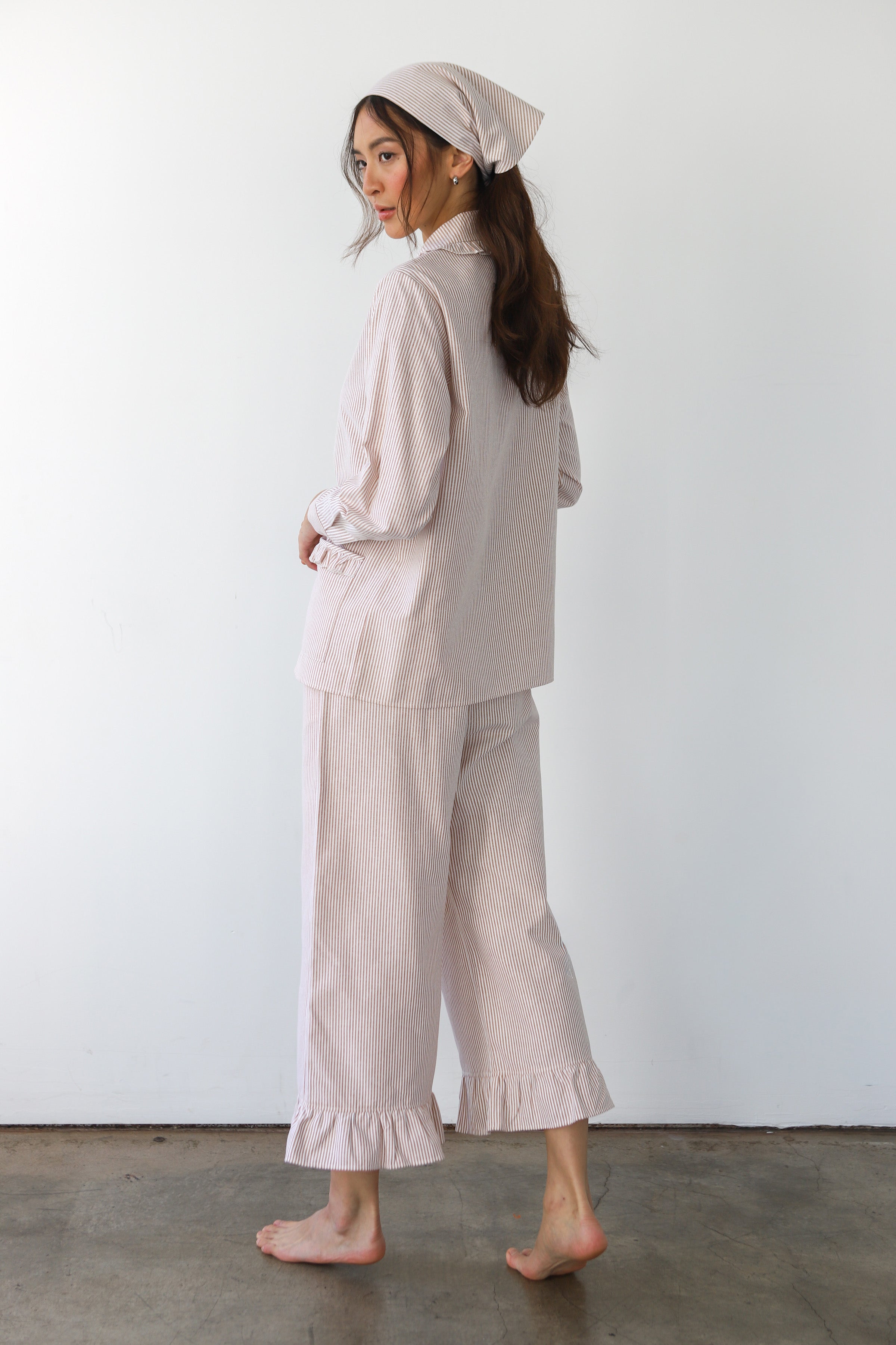 The Pinstripe Ruffle Nightshirt - Chocolate