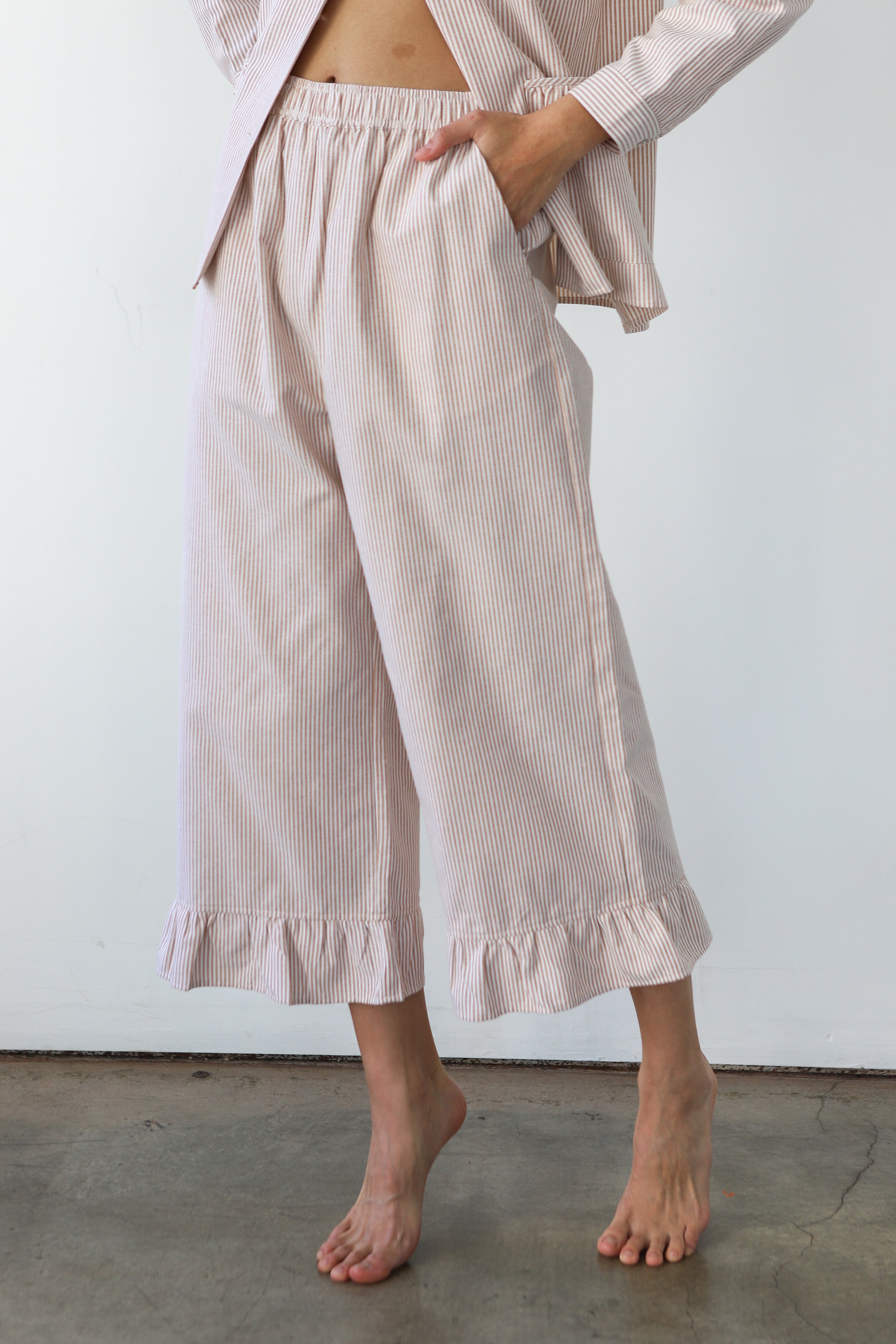 The Pinstripe Ruffle Pant - Chocolate