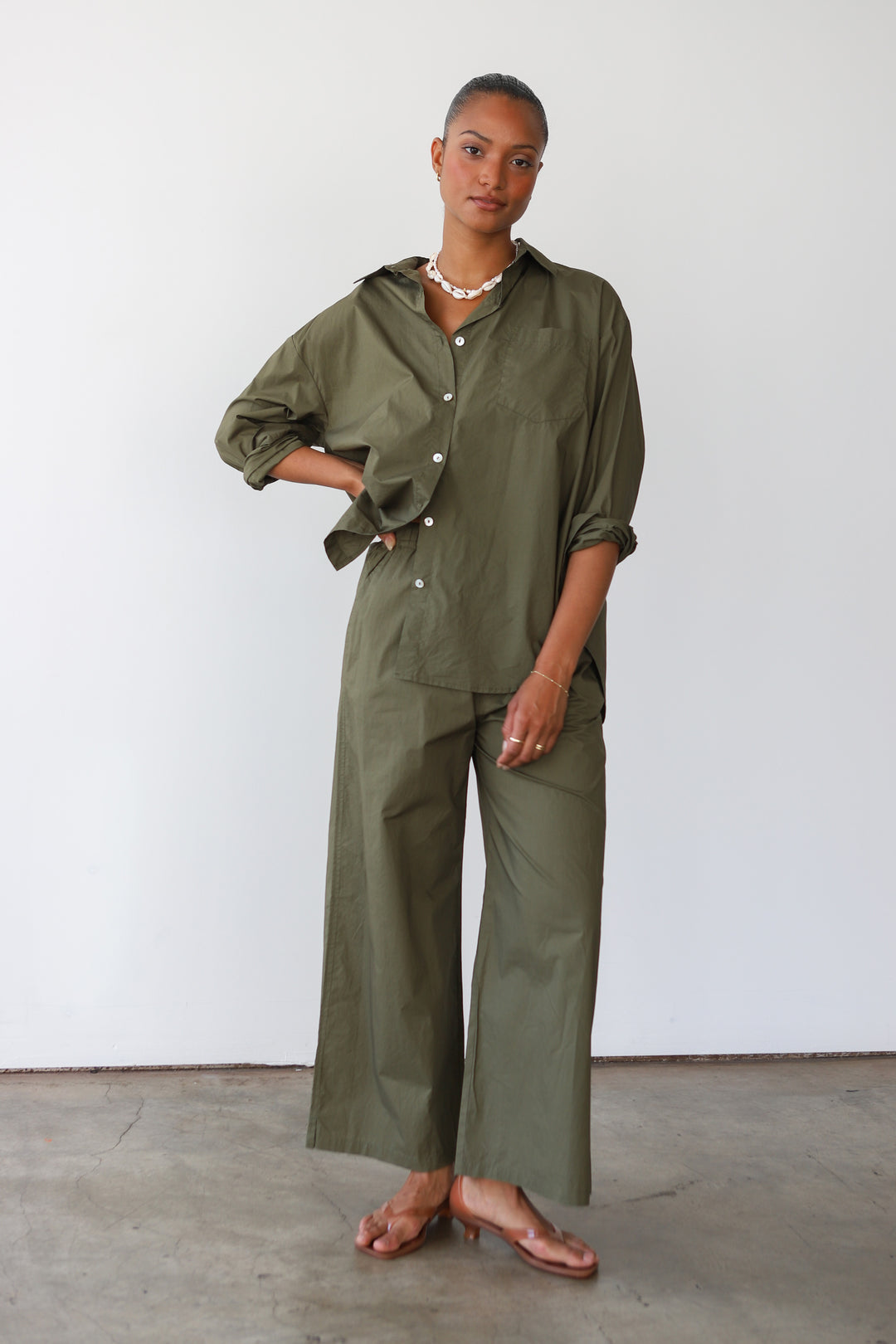 The Poplin Pant Set - Olive