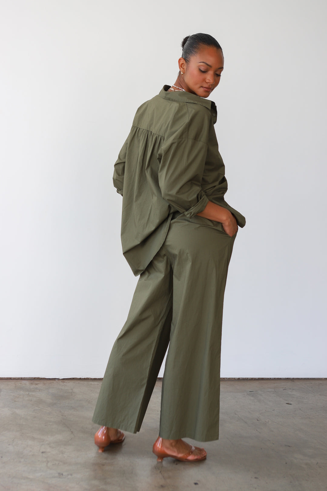 The Poplin Pant Set - Olive