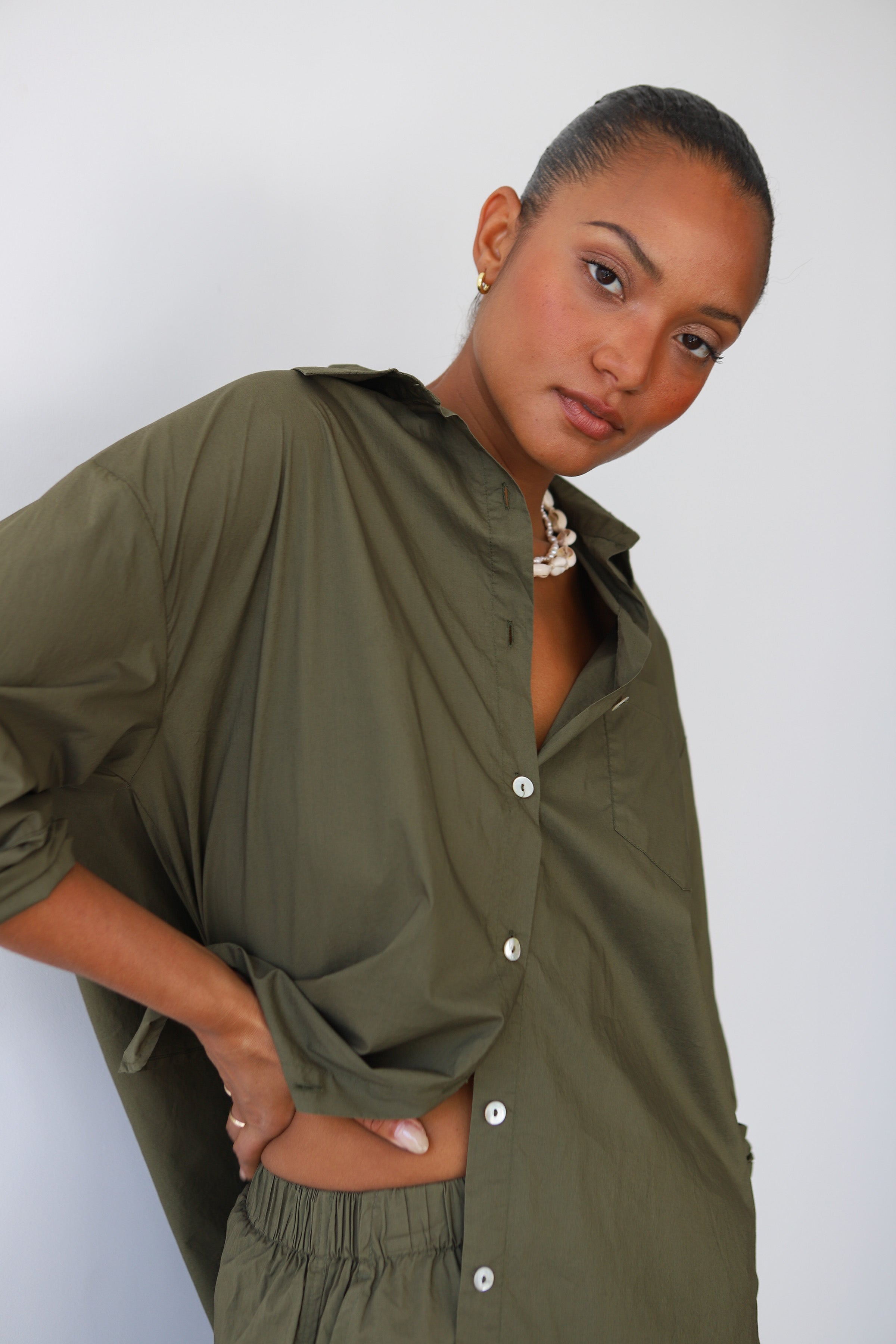 The Poplin Pant Set - Olive