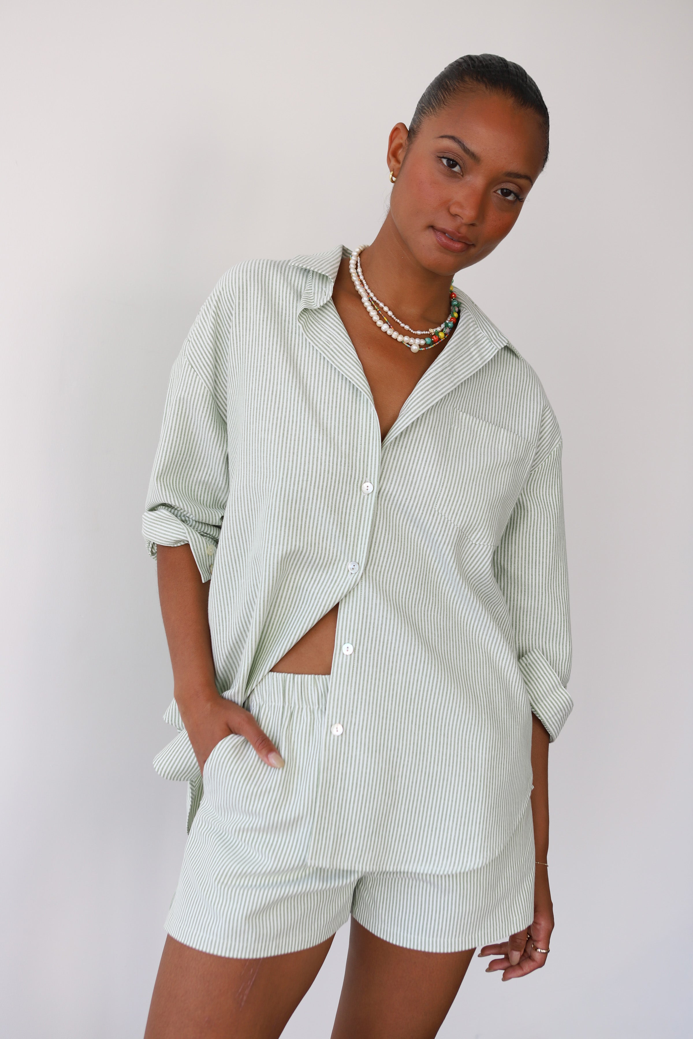 The Pinstripe Button Down - Green – Be Idle