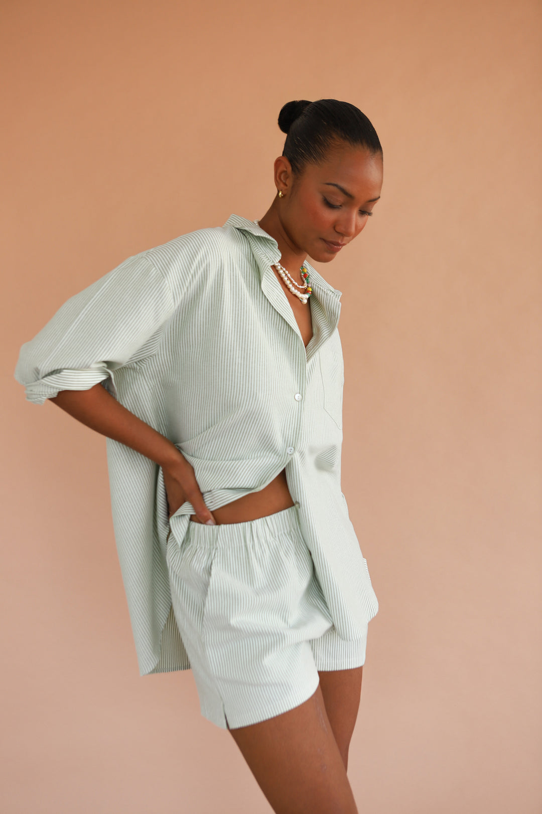 The Pinstripe Short Set - Green