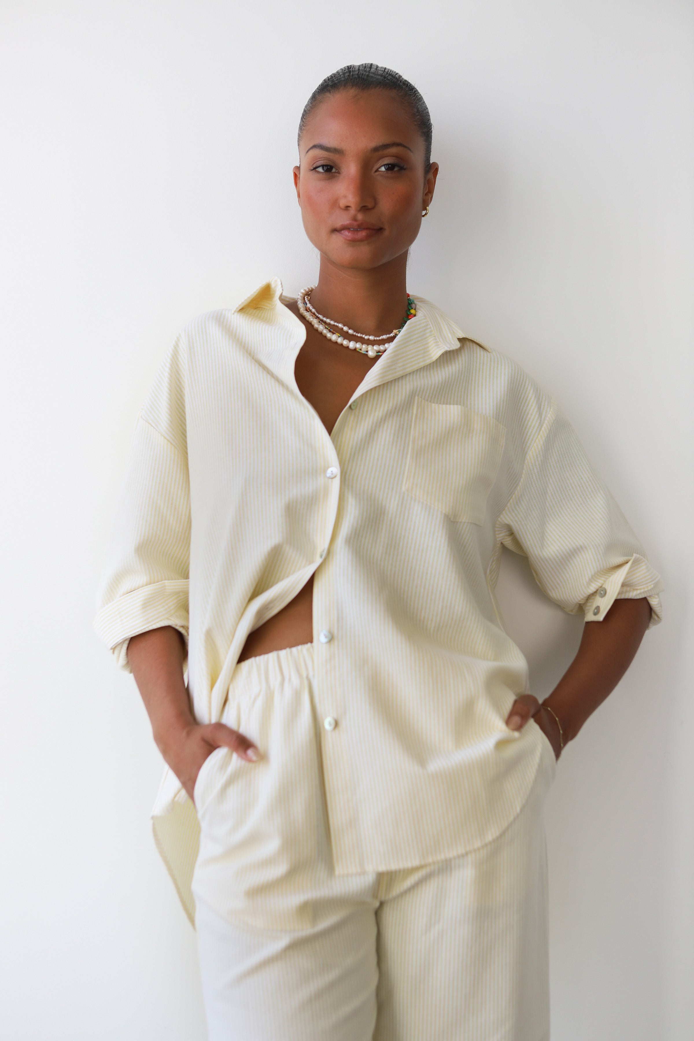 The Pinstripe Pant Set - Butter