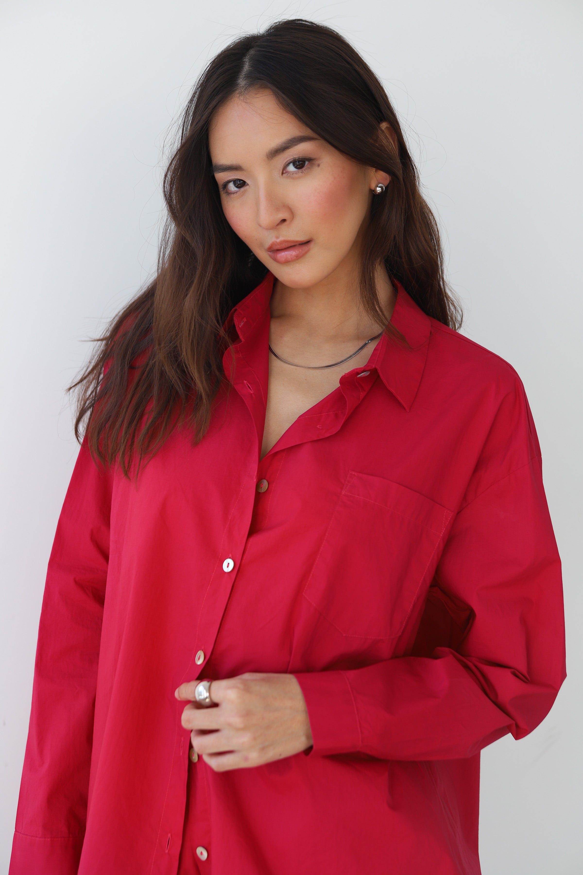The Poplin Button Down - Berry