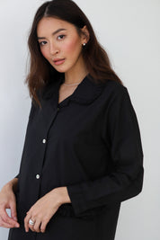 The Poplin Ruffle Nightshirt - Black
