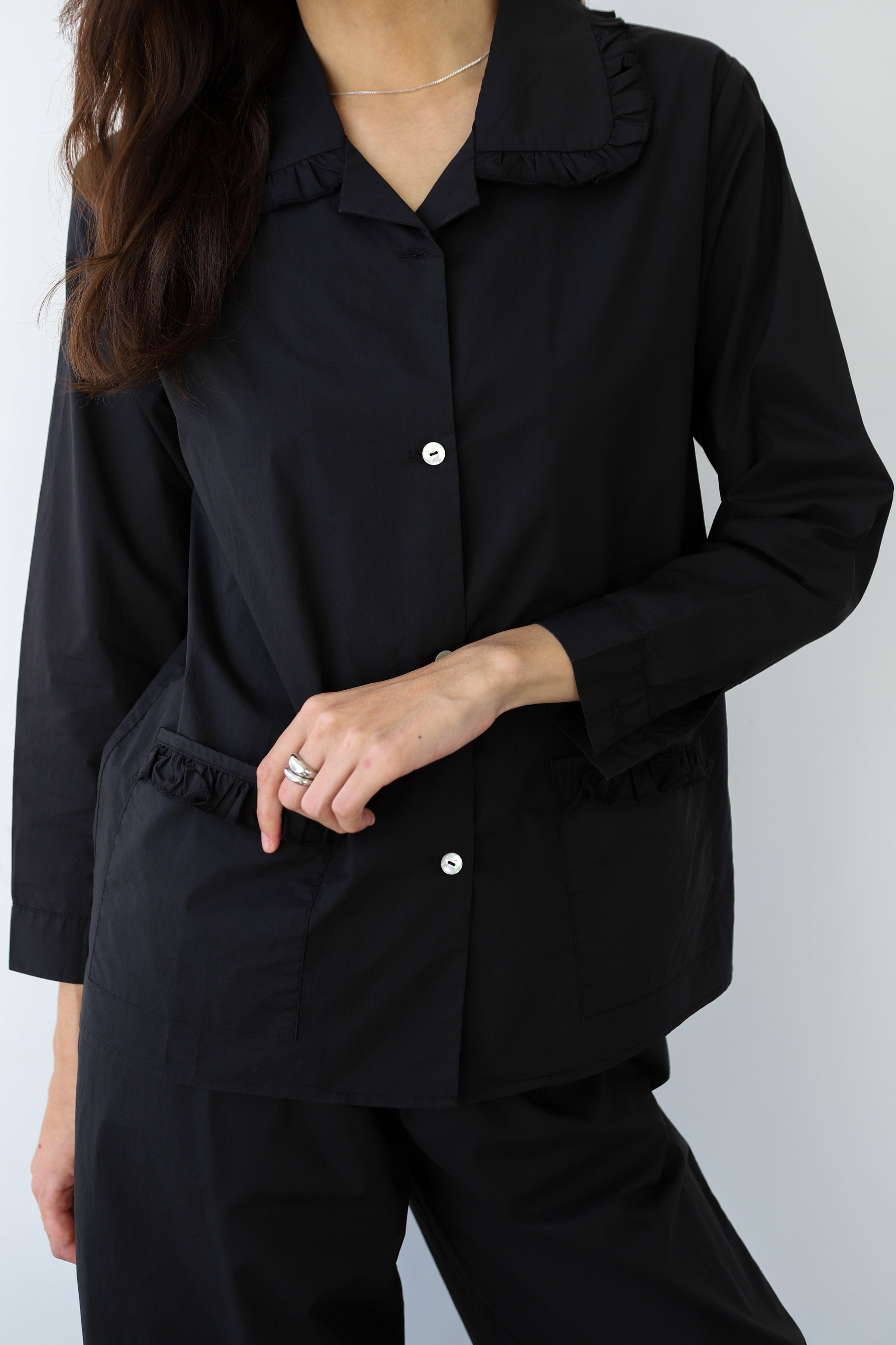 The Poplin Ruffle Nightshirt - Black