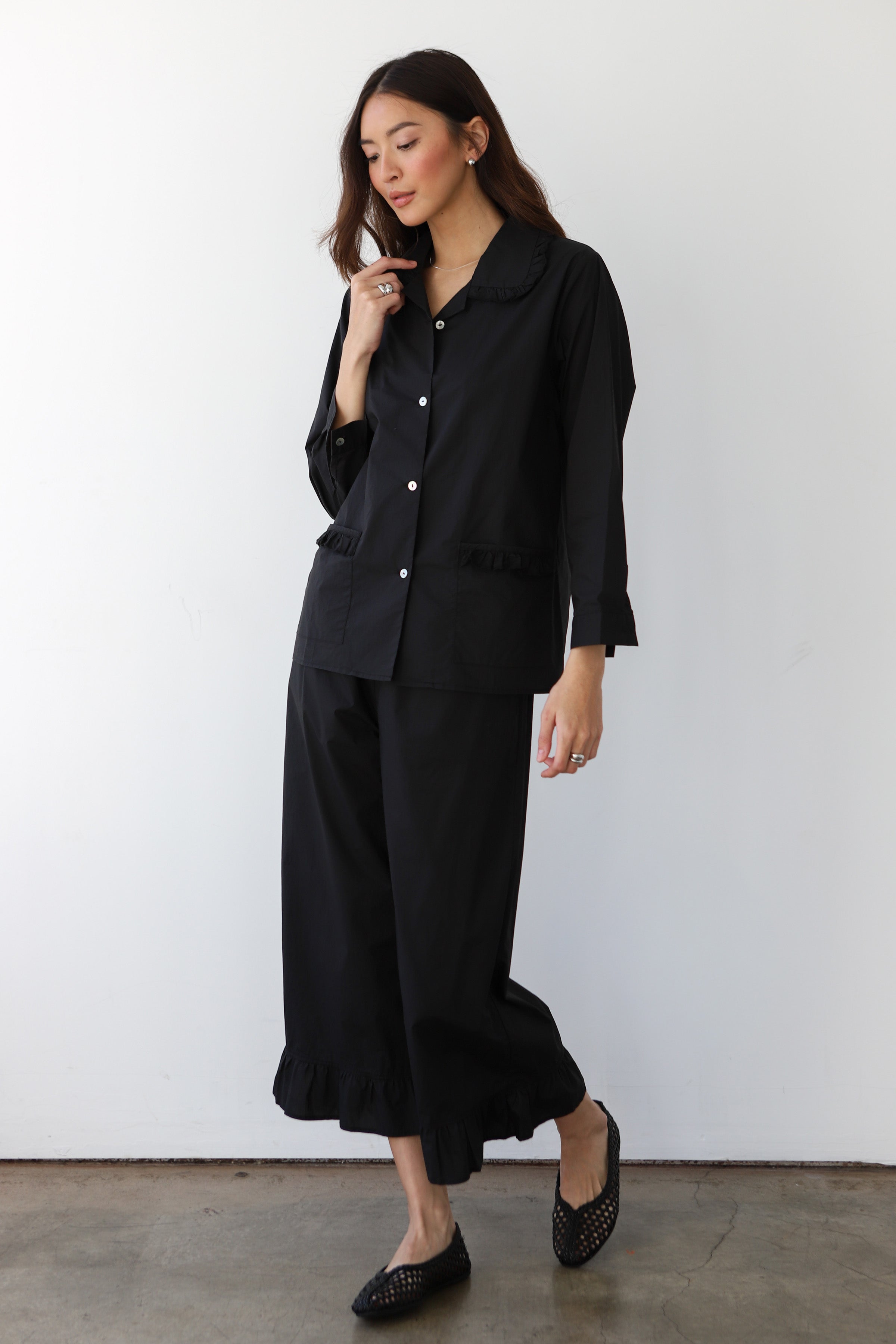 The Poplin Ruffle Pant - Black