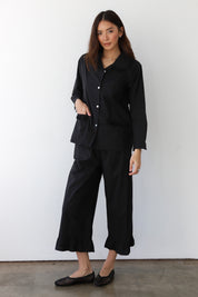 The Poplin Ruffle Pant - Black
