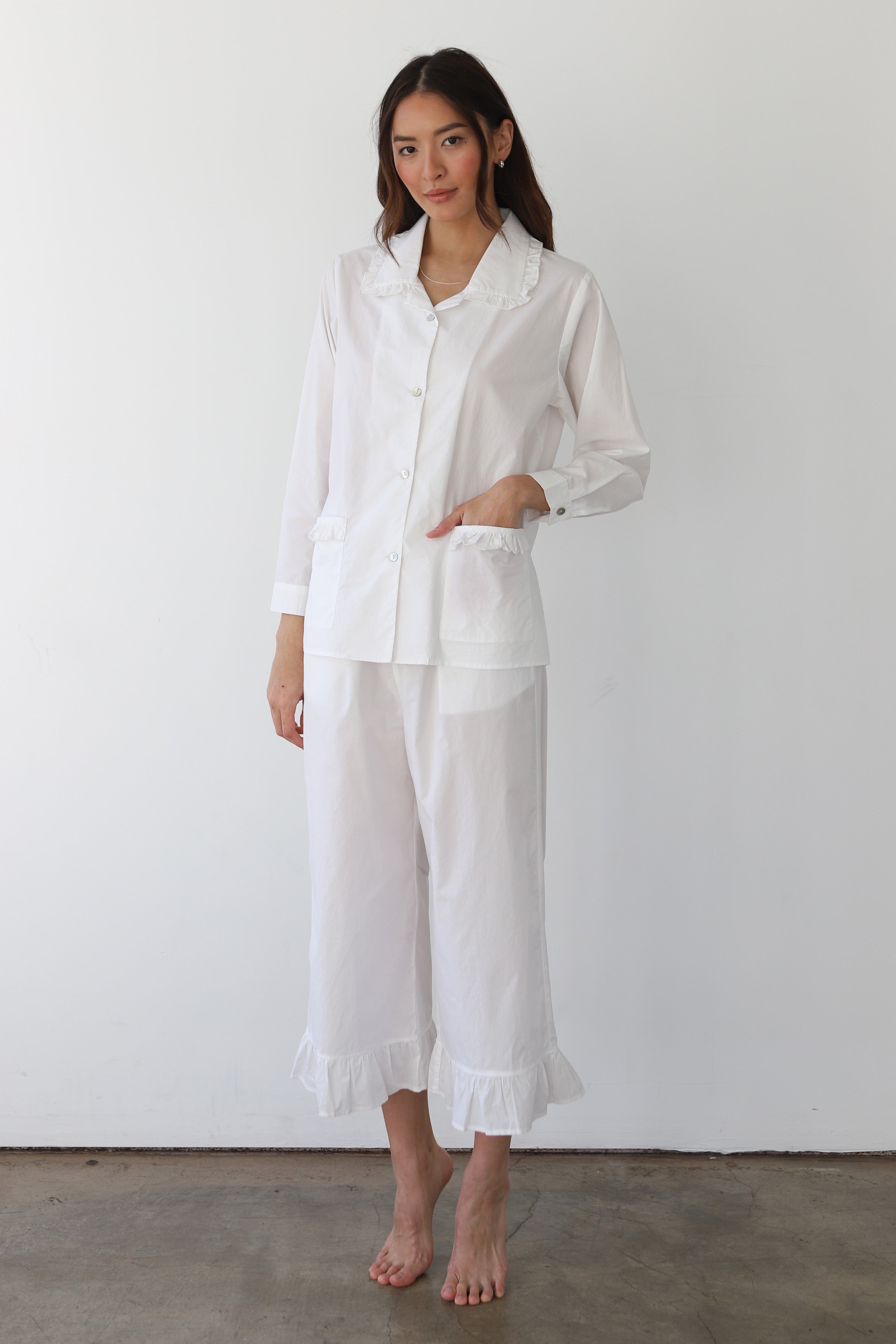 The Poplin Ruffle Pant - White