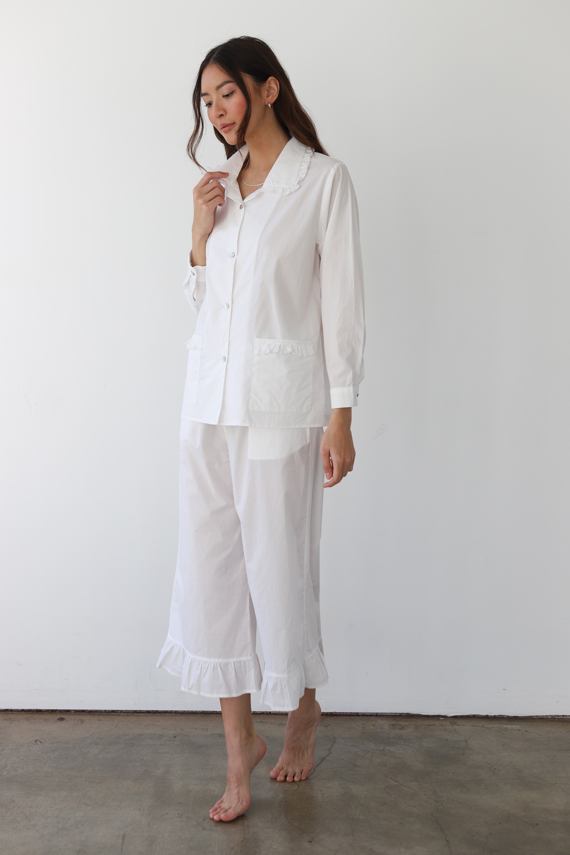 The Poplin Ruffle Pant - White