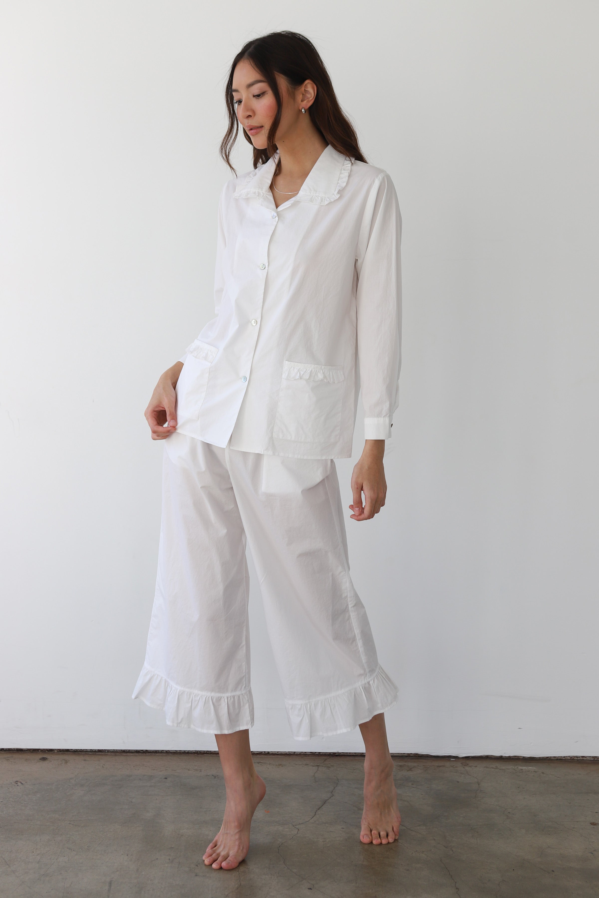 The Poplin Ruffle Pant - White