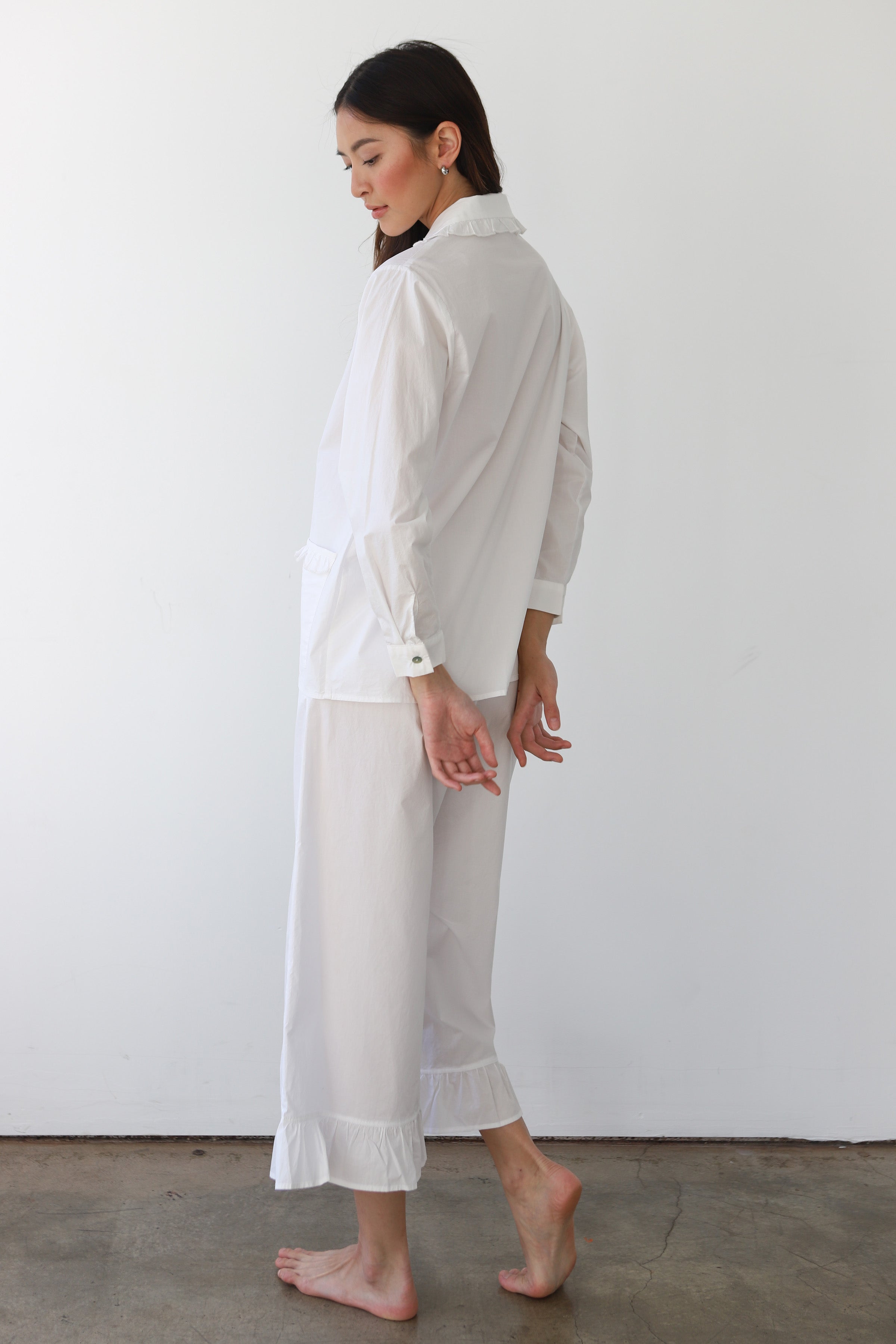 The Poplin Ruffle Pant - White