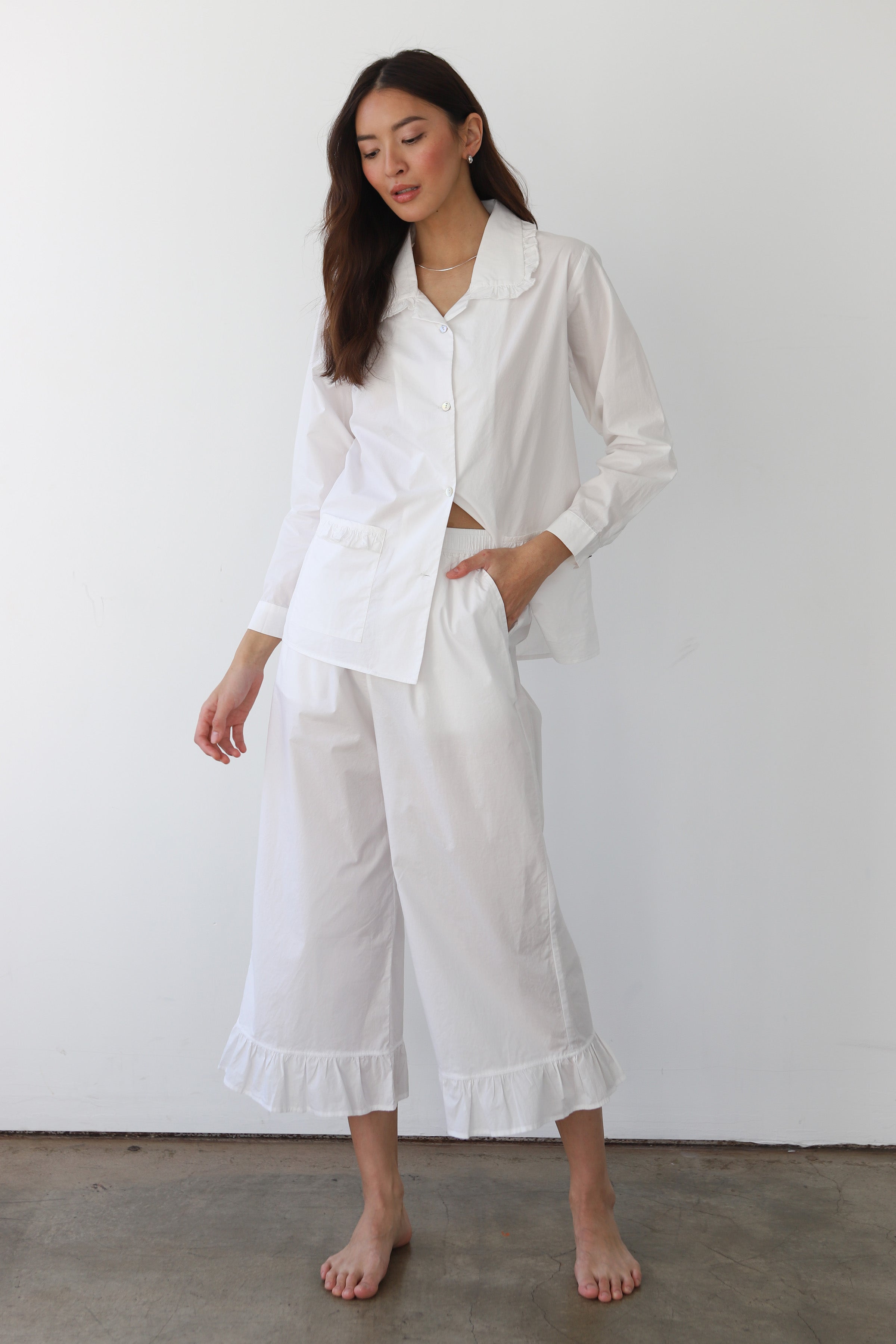 The Poplin Ruffle Pant - White
