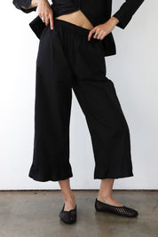 The Poplin Ruffle Pant - Black