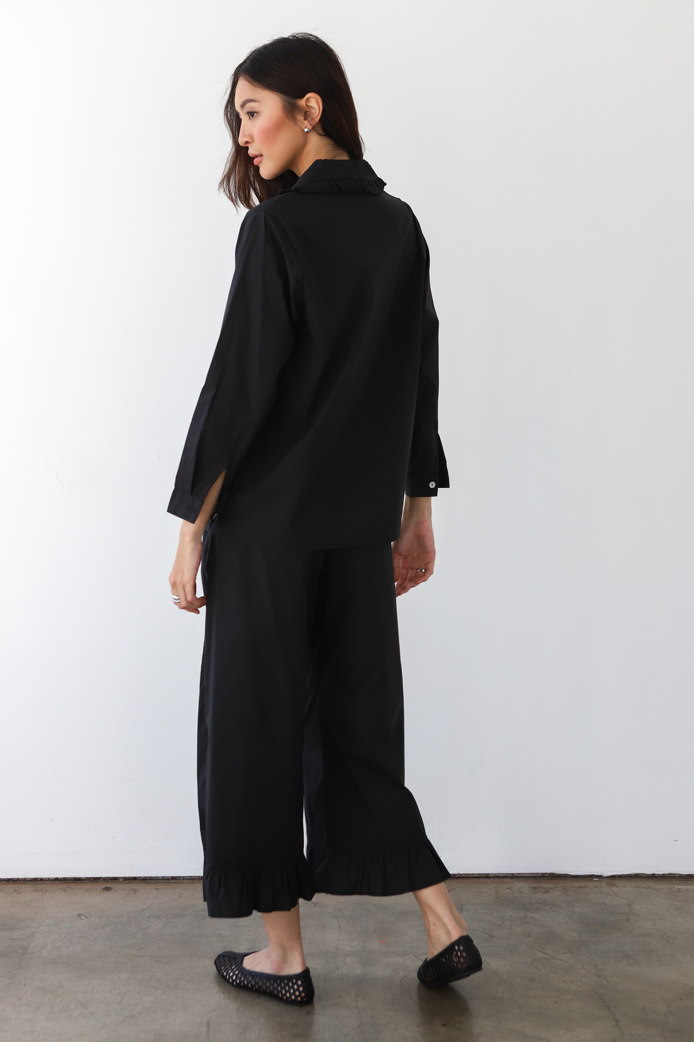 The Poplin Ruffle Pant - Black