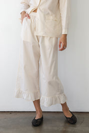 The Poplin Ruffle Pant - Ecru