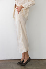 The Poplin Ruffle Pant - Ecru