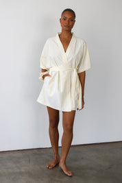 The Pinstripe Short Robe - Butter