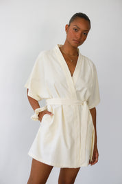 The Pinstripe Short Robe - Butter