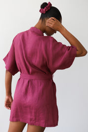 The Linen Short Robe - Plum