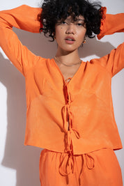 The Tie Front Top - Tangerine